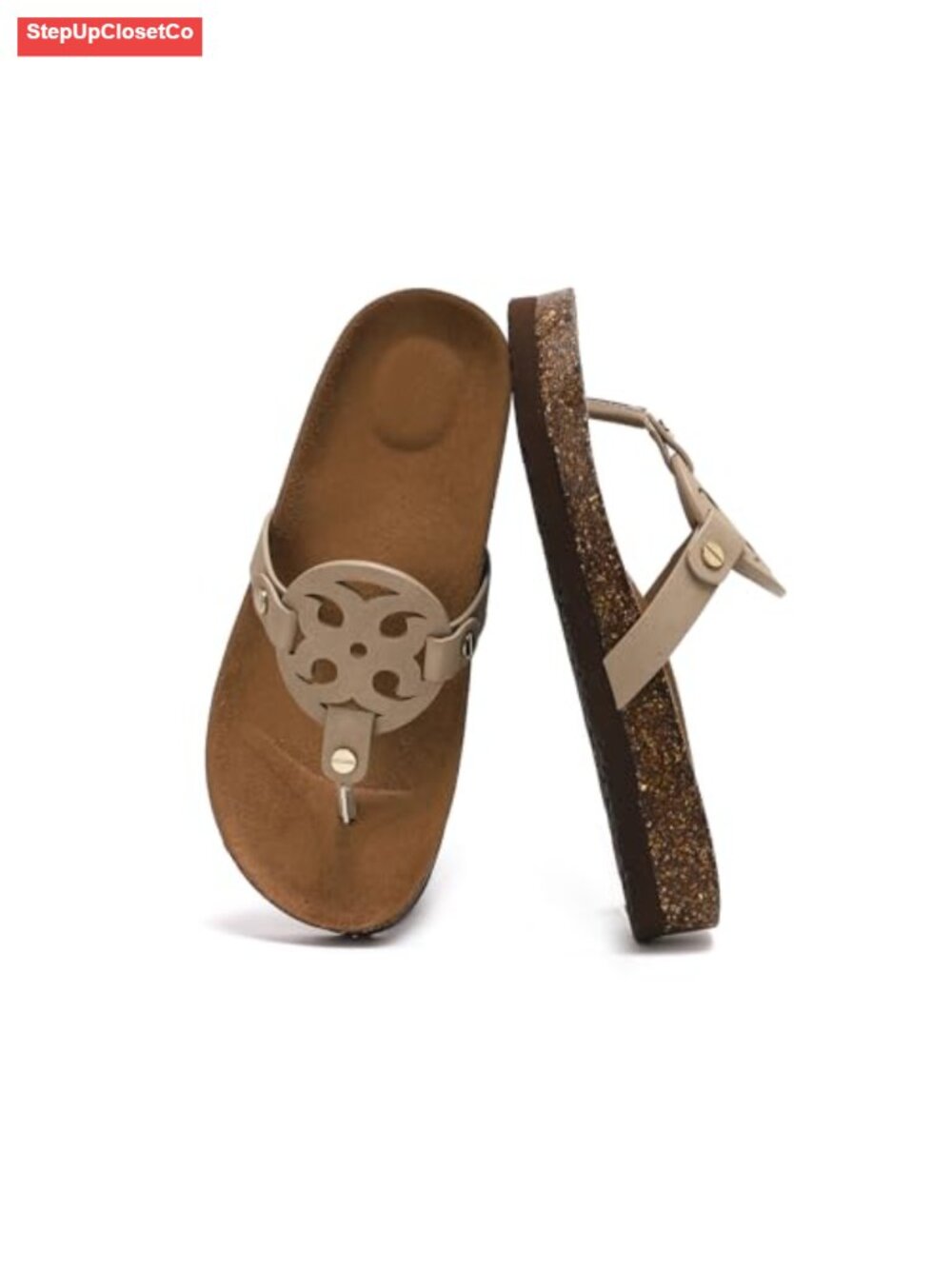 Cork Footbed Thong Sandals with Arch Support Dressy Summer Flats
